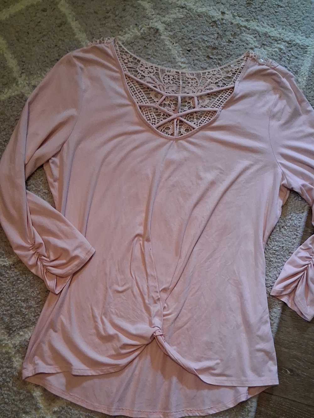 No Boundaries Blush Pink Lace Yoke Long Sleeve Top